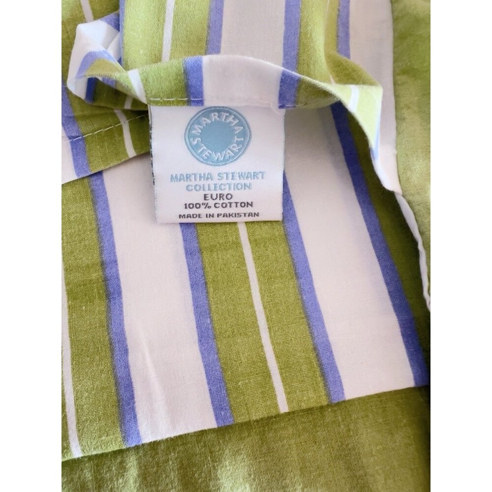 PAIR MARTHA STEWART Euro Sham 100% Cotton 29 X 29 Flanged Green Blue Stripe VTG